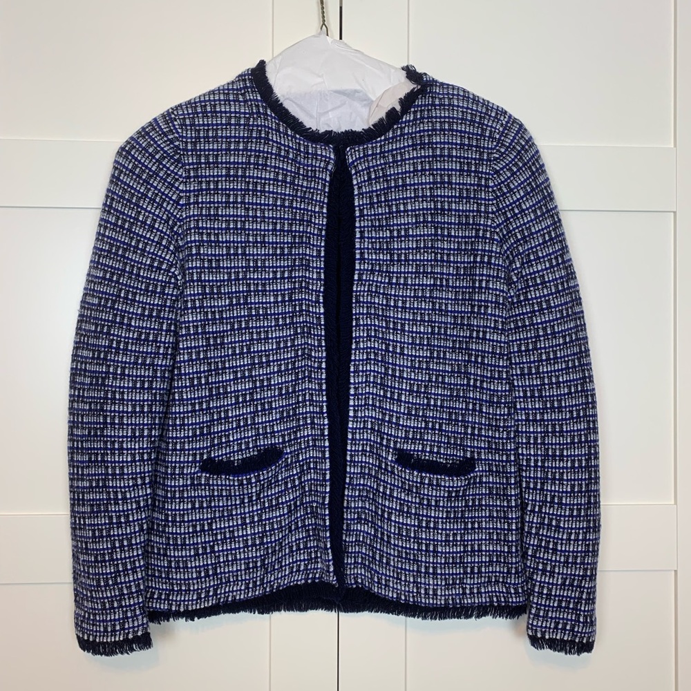 JCREW wool knit blazer black blue and silver.